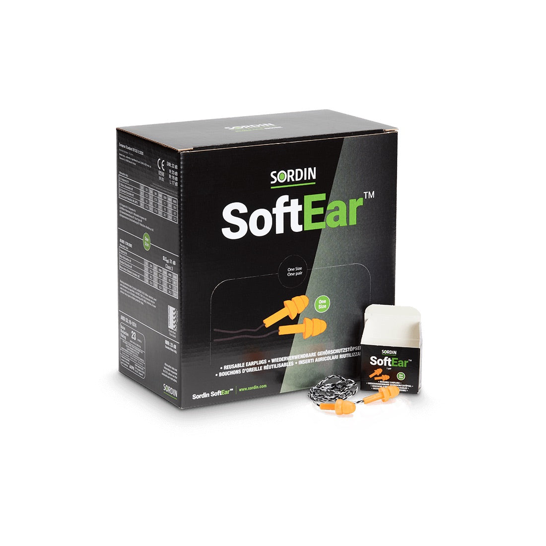 Pack 50 pares de tapones reutilizables con cordón SORDIN SoftEar Reusable Corded