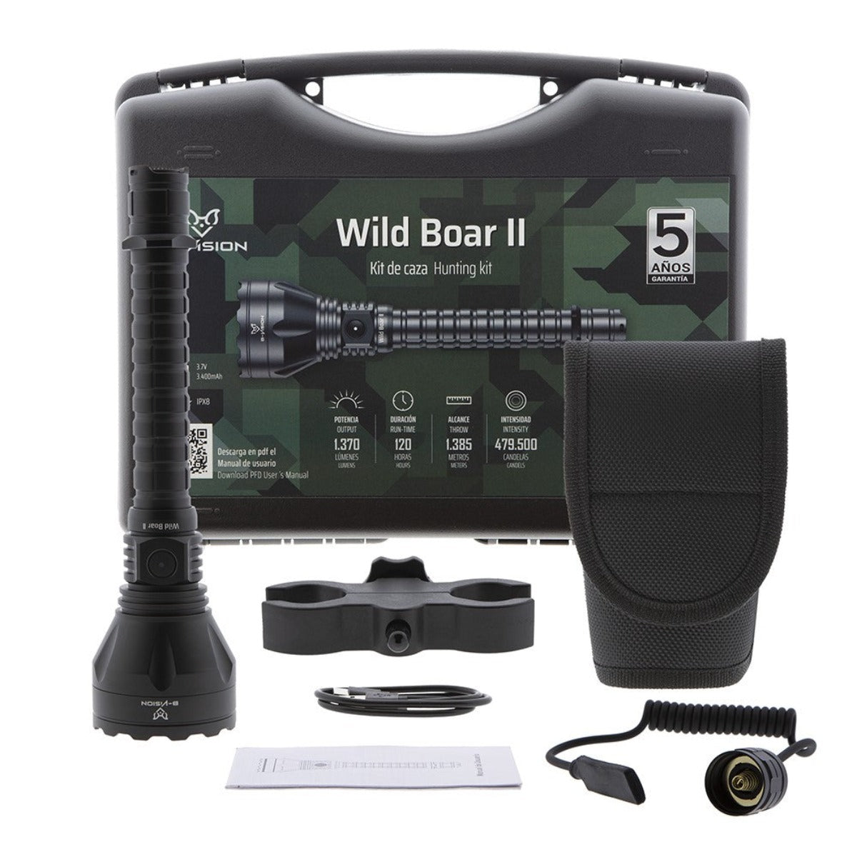 Kit de caza Linterna LED WILD BOAR II 1.350 lum B-Vision