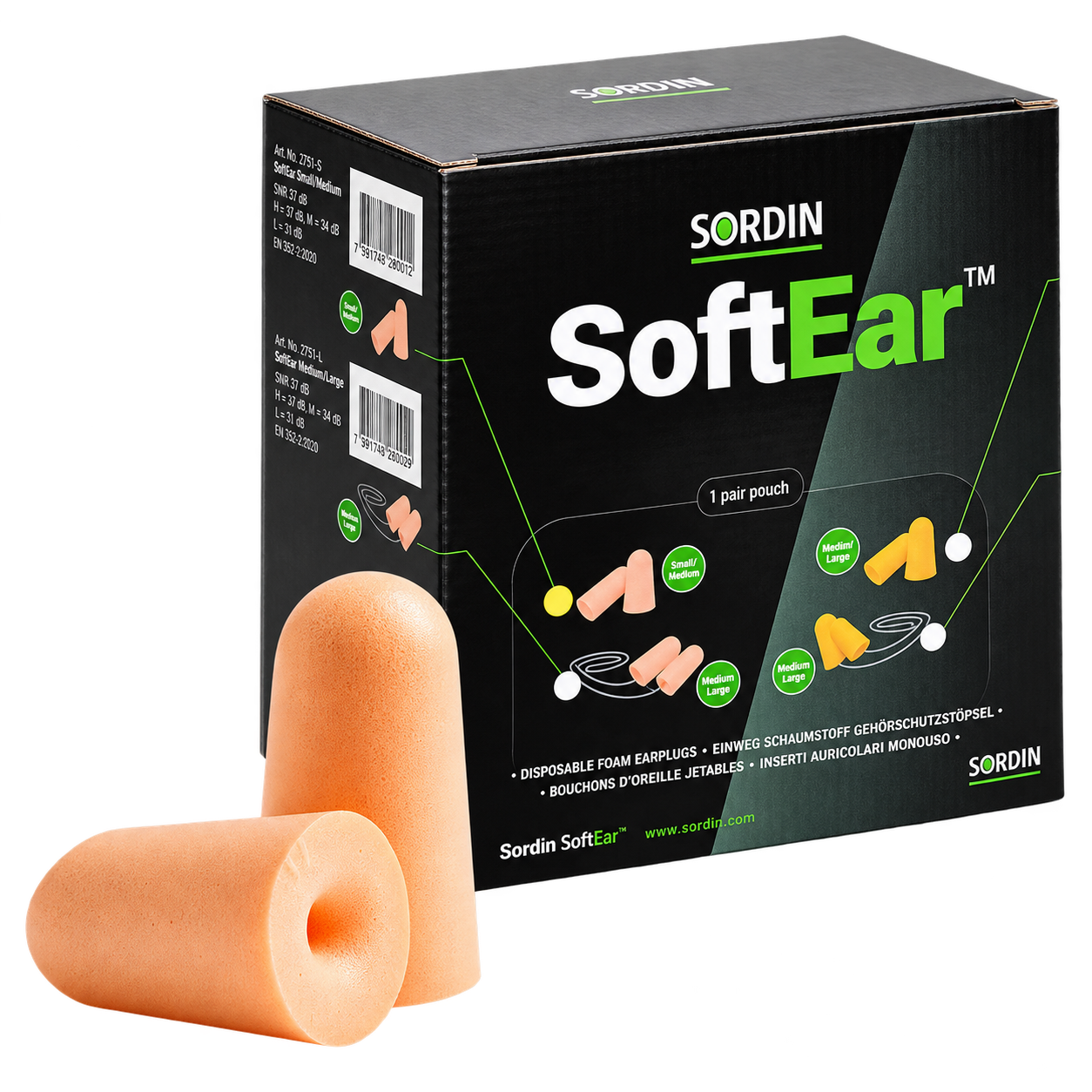 Tapones Silicona Sordin Peach (M/L) (1x200)