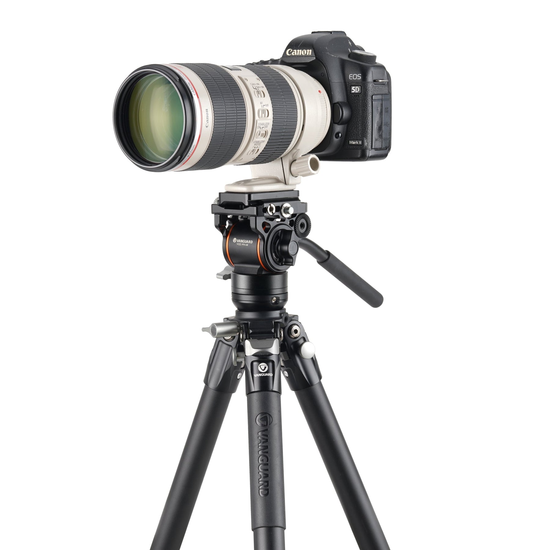 Trípode de aluminio Alta Pro 3VL 264AV14 con cámara de fotos DSLR