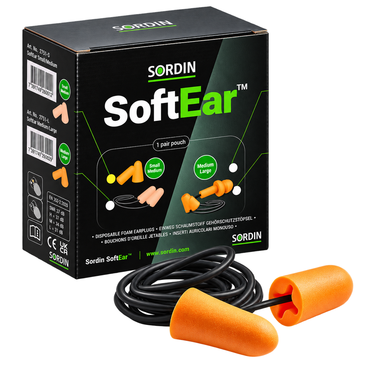 Tapones Silicona Sordin Cord Naranja (S/M) (1x100)