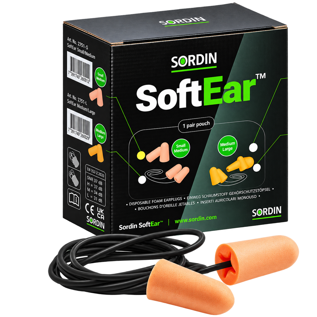 Tapones Silicona Sordin Cord Peach (M/L) (1x100)