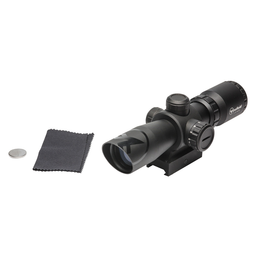 Visor Firefield Barrage 1,5-5x32, con sus accesorios