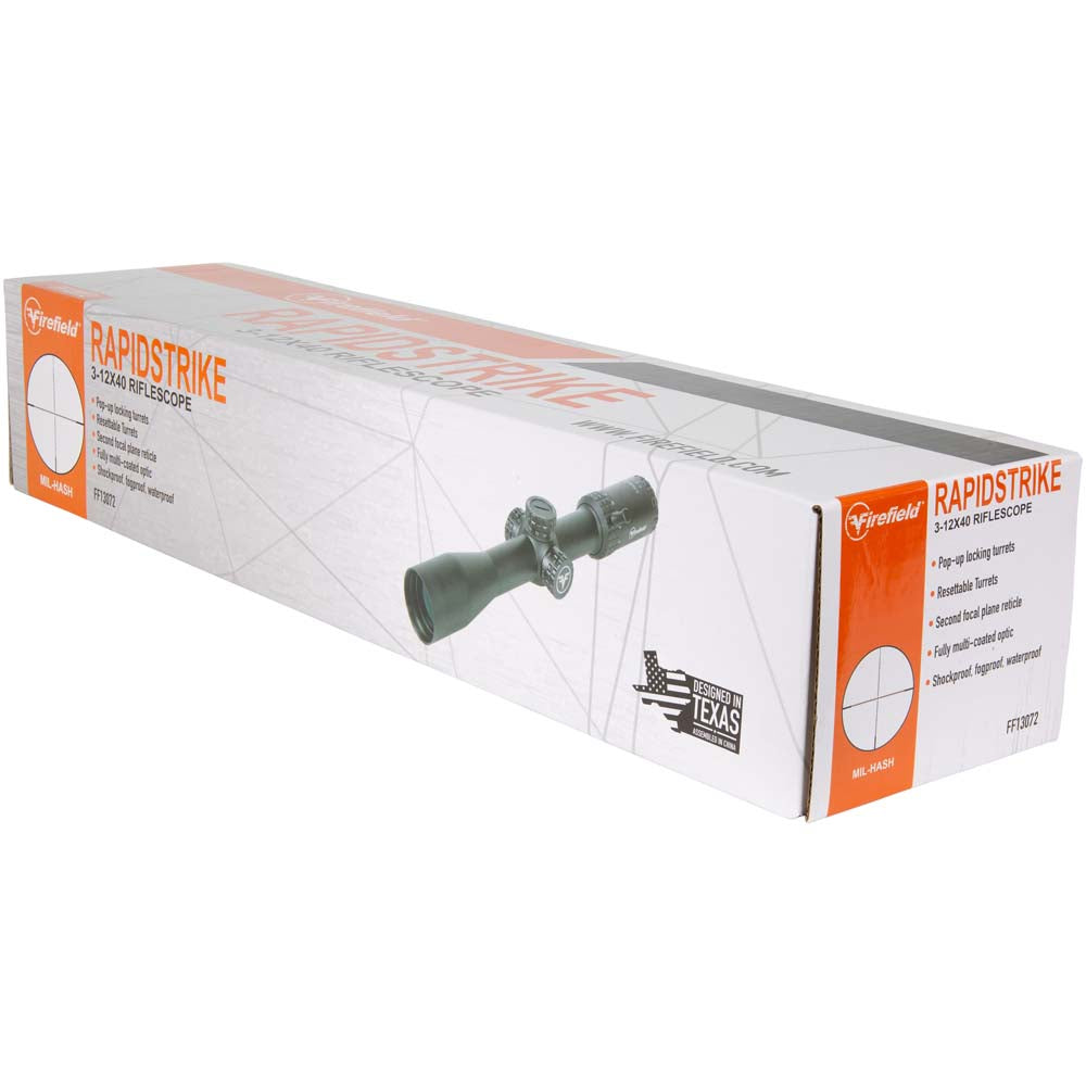 Visor Firefield RapidStrike 3-12x40, en su embalaje