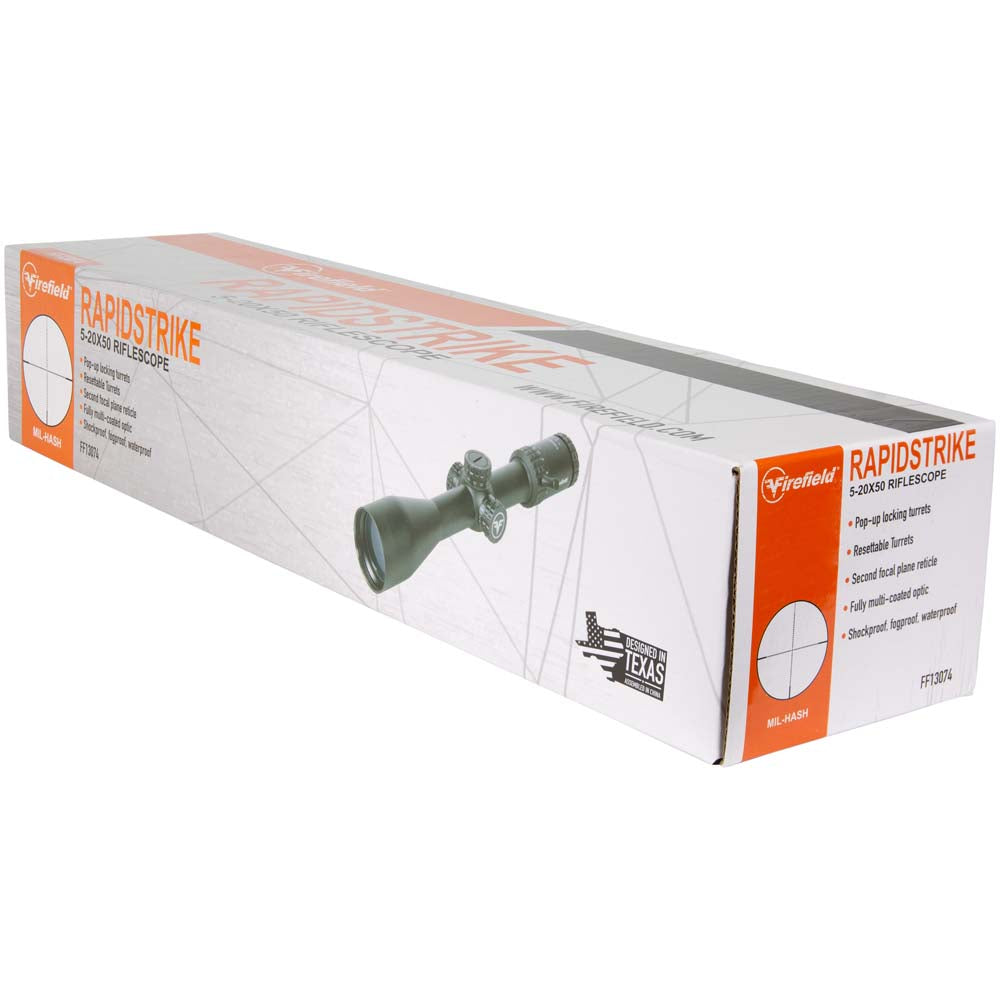Visor Firefield RapidStrike 5-20x50, en su embalaje