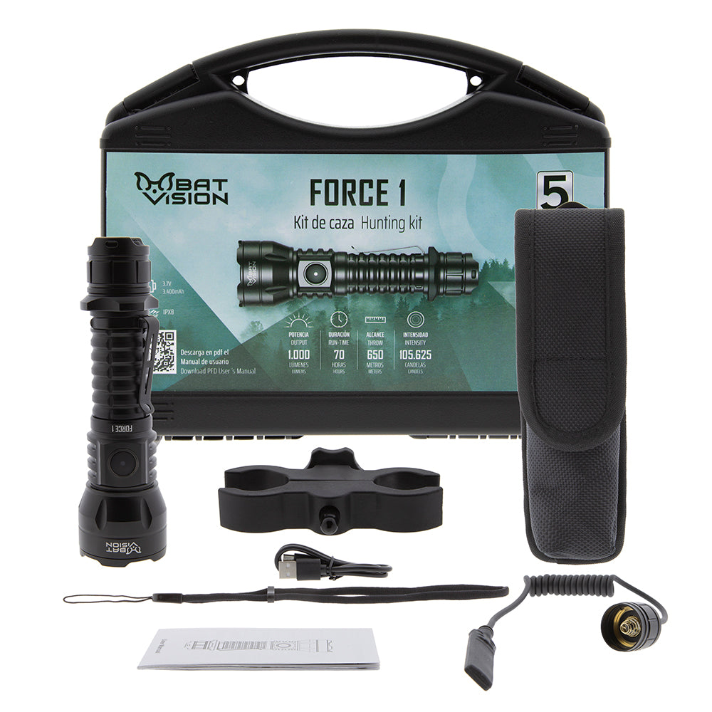 Kit de caza con Linterna LED FORCE ONE 1.000 lum B-Vision