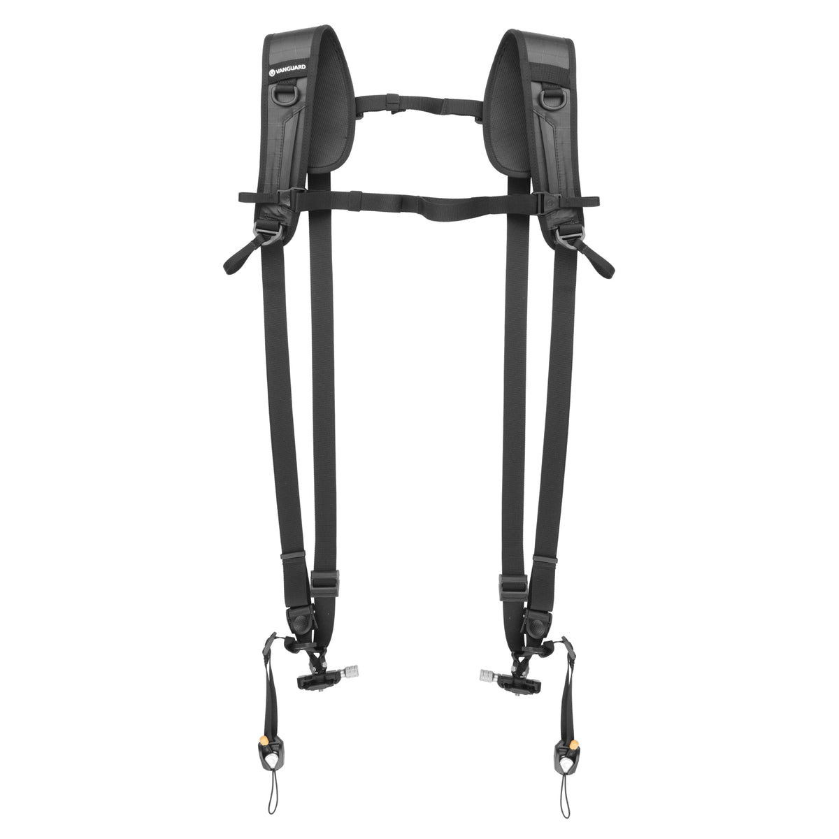 Vista completa del arnés doble Vanguard PRO 2N1 STRAP, negro, extendido