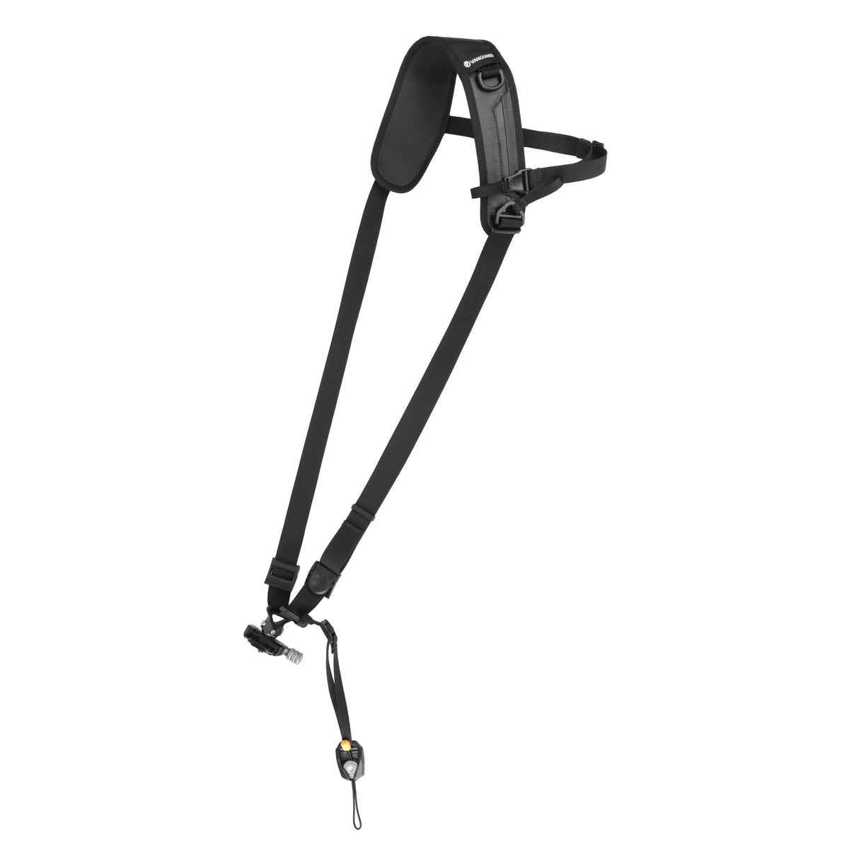 Vista completa de la correa Vanguard PRO STRAP, negro, extendida.