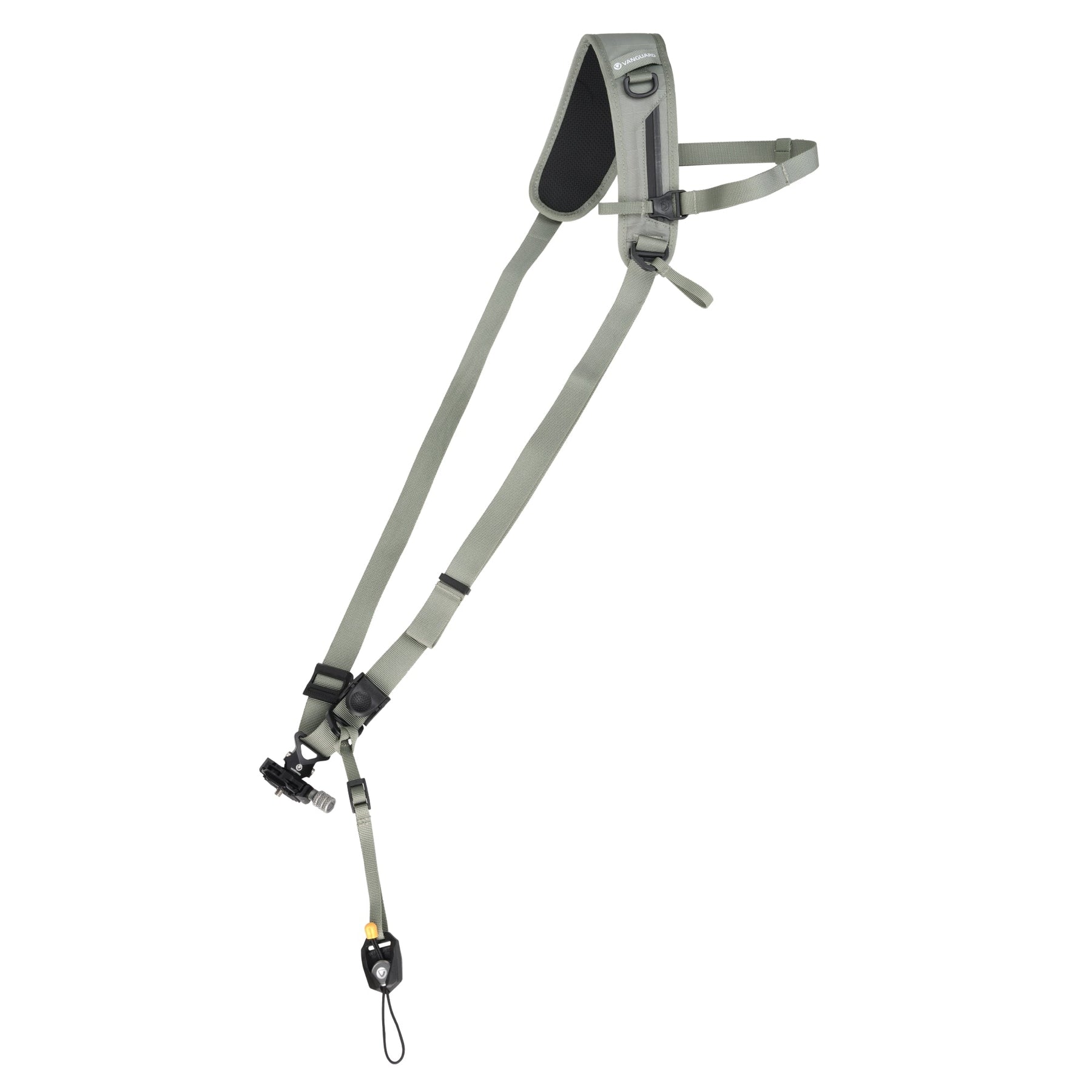 Vista completa de la correa Vanguard PRO STRAP, verde, extendida.