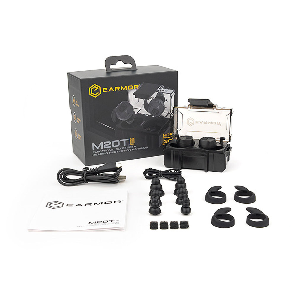 Tapones auditivos electrónicos Earmor M20T Pro negro contenido