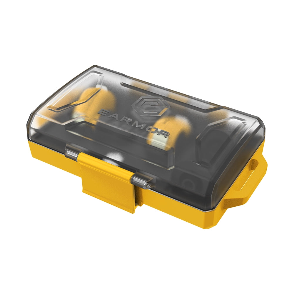 Tapones auditivos electrónicos Earmor M23T AI Amarillo imagen estuche