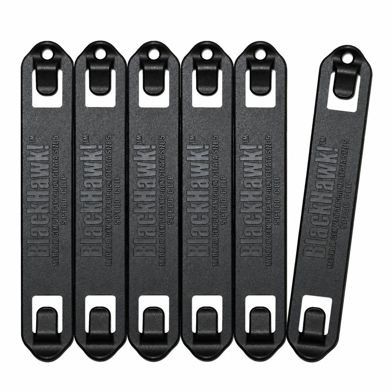 Clips Blackhawk S.T.R.I.K.E. PALS/MOLLE | Pack de 6 — Negro / 5 pulgadas