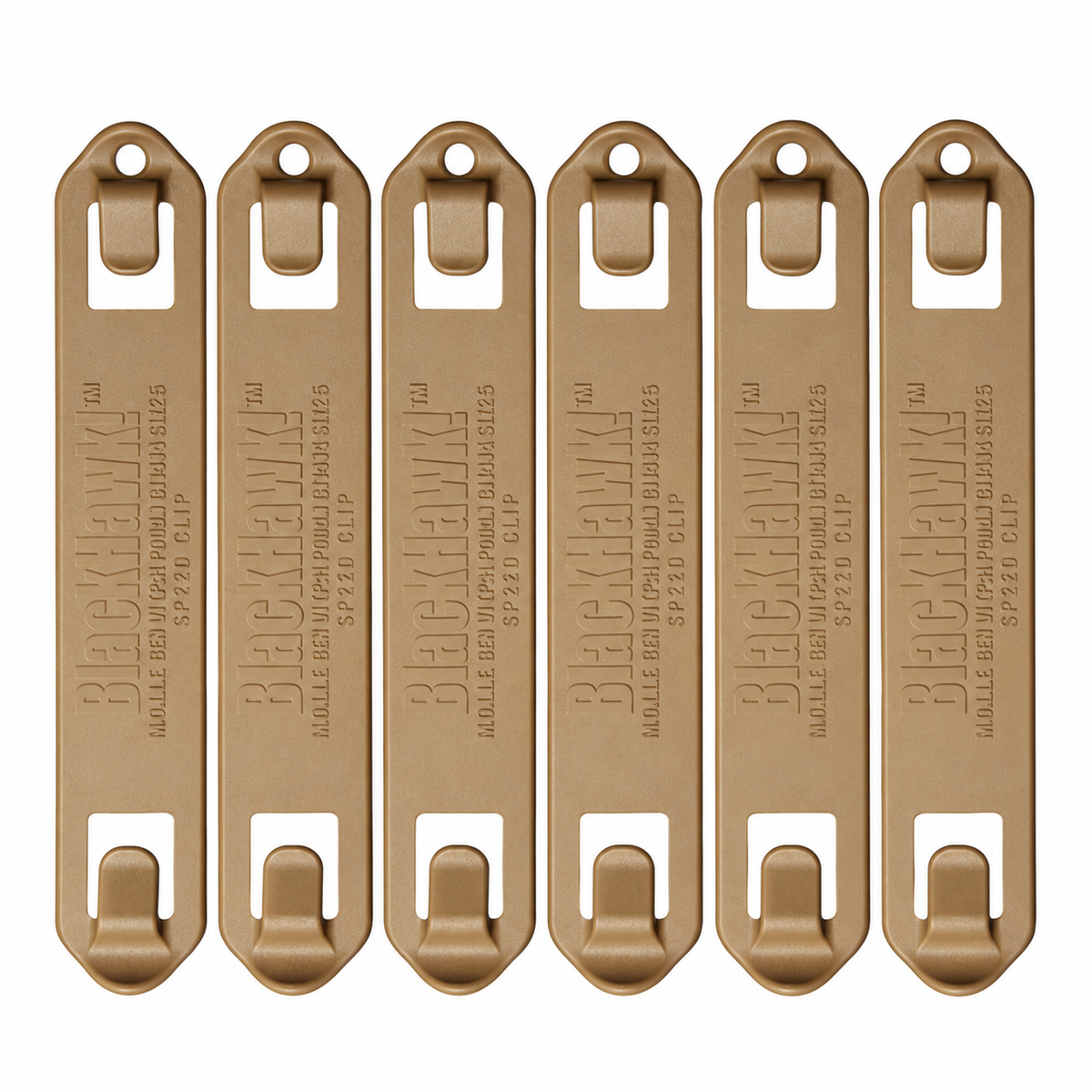 Clips Blackhawk S.T.R.I.K.E. PALS/MOLLE | Pack de 6 — Coyote / 5 pulgadas