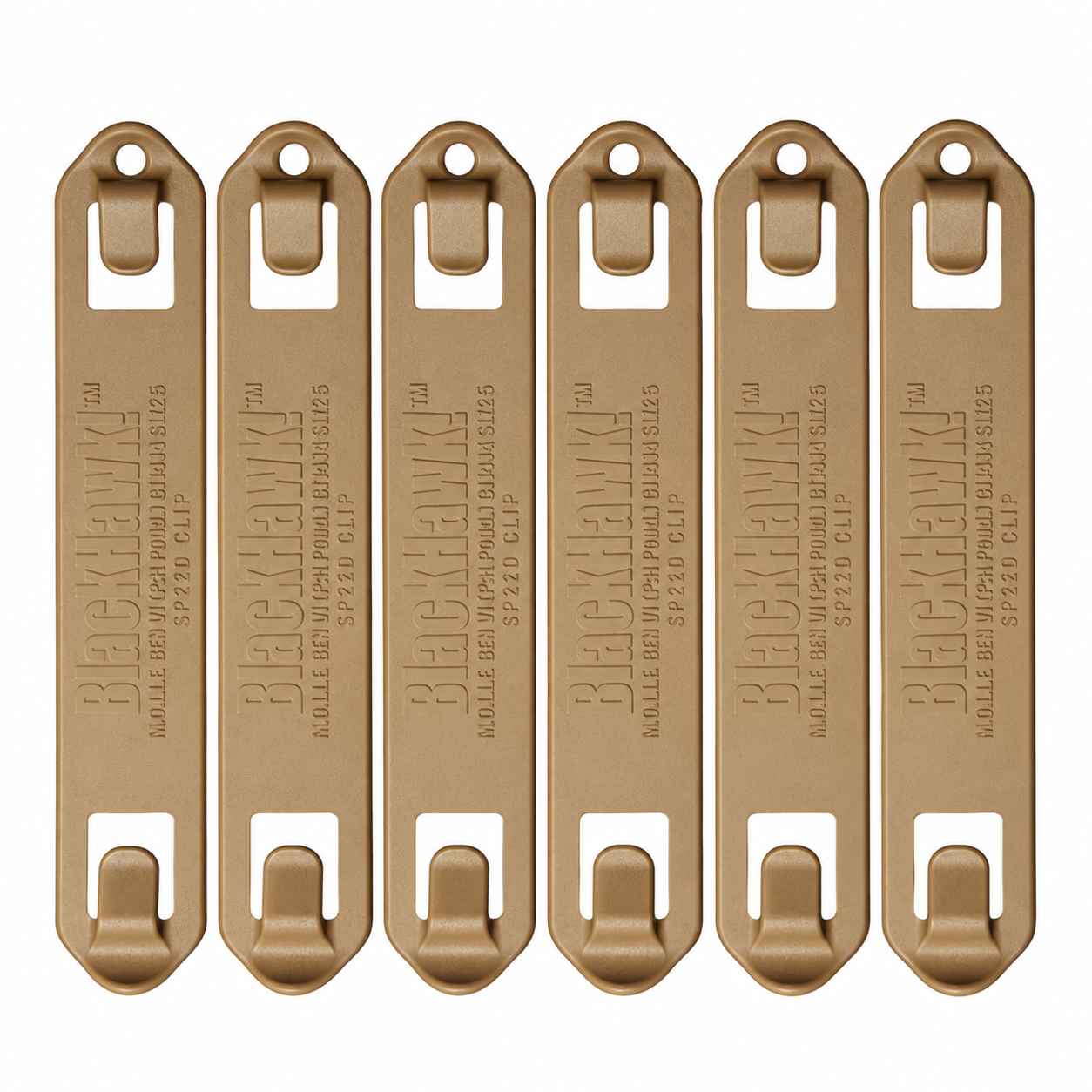 Clips Blackhawk S.T.R.I.K.E. PALS/MOLLE | Pack de 6 — Coyote / 5 pulgadas