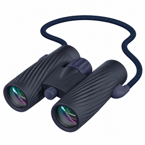 Prismáticos Bushnell A3 Sky Captain Blue con los objetivos orientados a la izquierda sobre fondo blanco