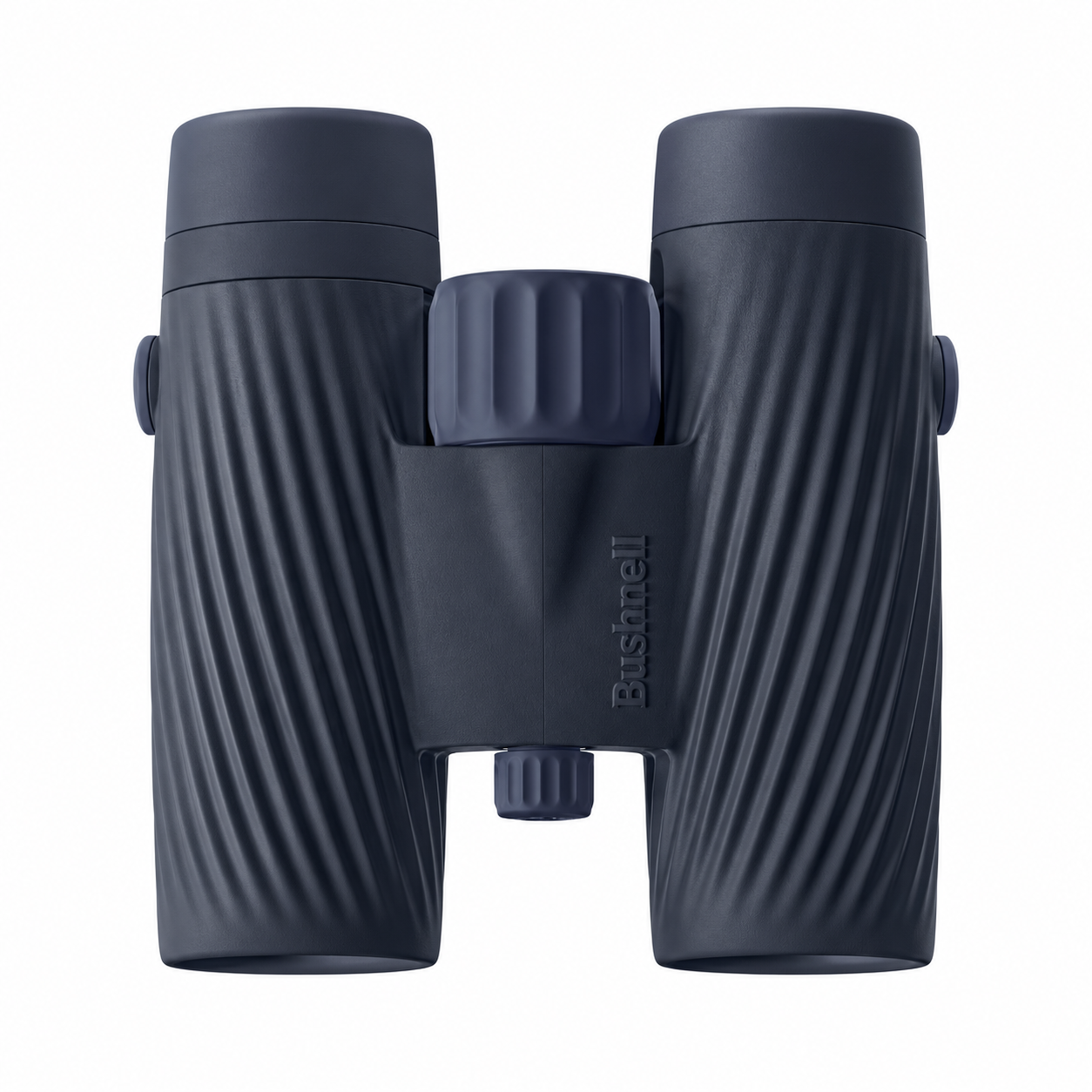 Vista superior de los prismáticos Bushnell A3 Sky Captain Blue con rueda de enfoque y revestimiento de goma ondulado