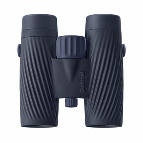 Vista superior de los prismáticos Bushnell A3 Sky Captain Blue con rueda de enfoque y revestimiento de goma ondulado
