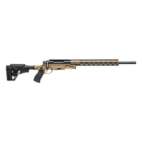 Rifle de precisión Haenel LR One con culata retráctil AR y guardamanos M-Lok en arena y negro
