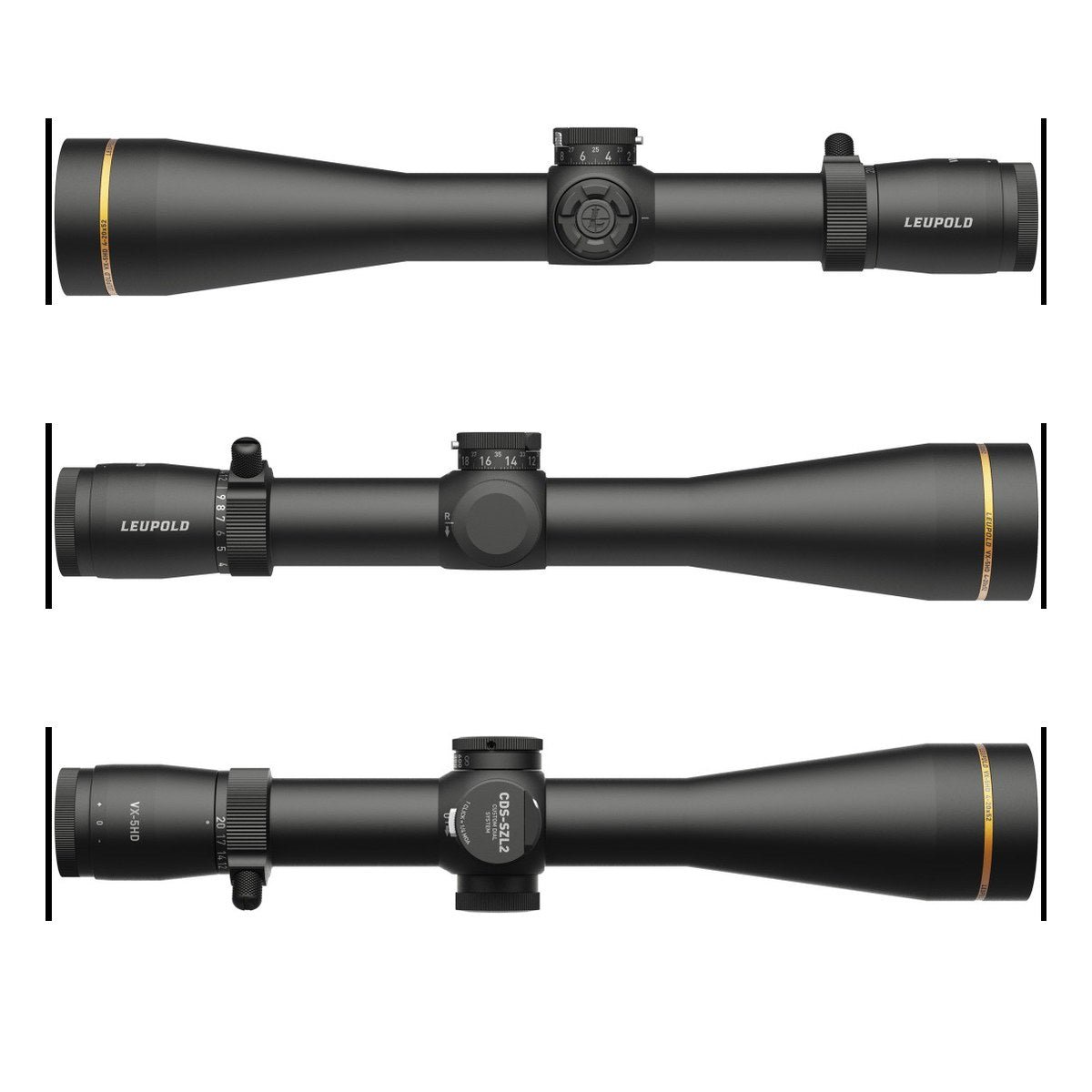 Leupold VX-5HD Gen 2, tres vistas de perfil del visor