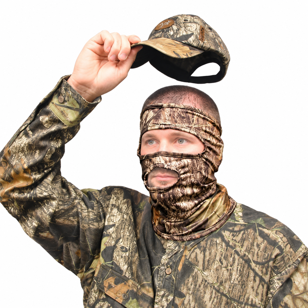 Pasamontañas Primos Mossy Oak | Media cara y 3/4 — 3/4 de cara