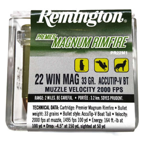 Munición metálica REMINGTON Premier Magnum Rimfire ACCUTIP-V - imagen 3